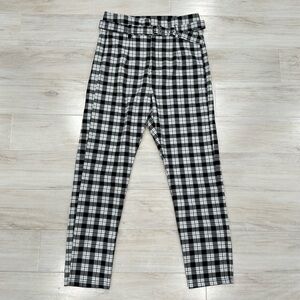 Bershka Belted Plaid Pants in Black & White